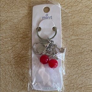 Mint Cherry Keychain with Red and Silver Accents